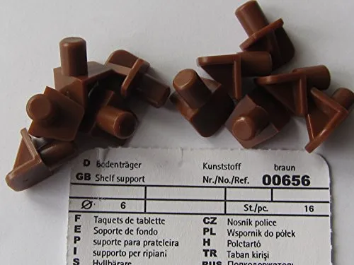 Hettich Bodenträger zum Eindrücken, ø 6 mm, Kunststoff braun, 20 Stück, 656