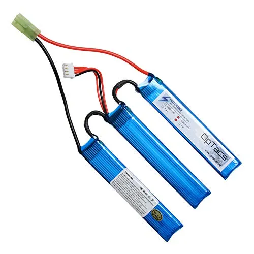 OpTacs LiPo Akku 11,1V 1000mAh 25C 3-Ways Split mit Micro Tamiya Stecker – leistungsstarker Airsoft Akku für AEG Softair Waffen – kompakte Bauweise, zuverlässige Energie, schnelle Ladezeiten