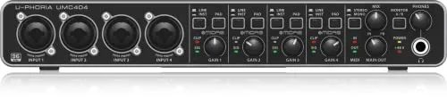 Behringer UMC404HD Audio-Interface - Audio-Interface mit 4x4 USB 2.0, MIDAS Mic Preamps und 24-Bit/192 kHz für professionelle Aufnahmen und Zero-Latency Monitoring, ideal für Musiker und Producer.