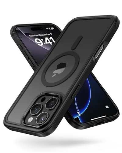 MobNano Hybrid Magnetisch Durchsichtig Hülle für iPhone 16 Pro Max Hülle [Kompatibel mit MagSafe] Stoßfest Bumper Transparent Starke Magnet Handyhülle Clear Silicone iPhone 16promax Case Schwarz