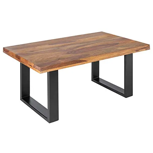 Invicta INTERIOR Massiver Couchtisch Iron Craft 100cm - Beistelltische fürs Wohnzimmer - Edler Sheeshamholz Couchtisch mit robustem Eisen-Gestell im Industrial Design, jedes Stück ein Unikat durch natürliche Merkmale.