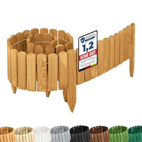 Garronda Rasenkante Holz Beeteinfassung 200 cm x 20 cm Flexibler Gartenzaun - Hochwertige Holzbeeteinfassung, imprägniert und langlebig. Flexibel formbar für individuelle Gartenideen. Einfache Installation für eine ansprechende Abgrenzung von Beeten und Pflanzen.