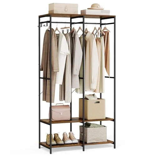 SONGMICS Offener Kleiderschrank mit Kleiderstange und Ablagen, vintagebraun, 40 x 94,5 x 180 cm