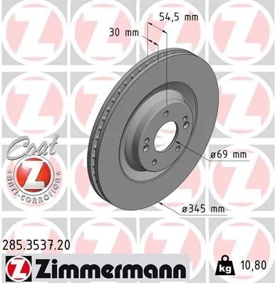 Produktbild ZIMMERMANN 285.3537.20 Bremsscheibe für HYUNDAI