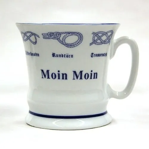 City Souvenir Shop Hamburger Pott Moin Moin, Hamburg Kaffee-Becher mit Seemannsknoten und dem typischen Hamburg Gruß, schlanke Form, ca. 0,25l