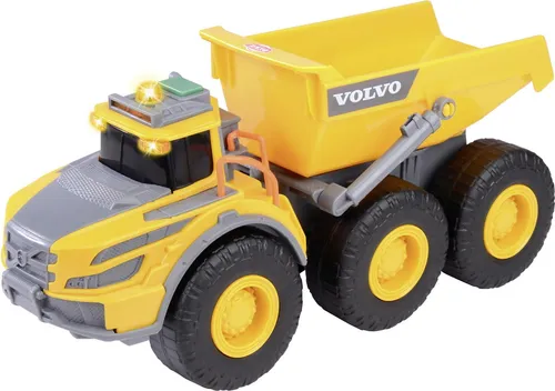 Dickie Toys Volvo Articulated Hauler Baufahrzeug - Freilaufendes Modell mit Licht und Sound, beweglichem Knickgelenk. Ideal für kreative Spielstunden, 23 cm groß in gelb/grau.