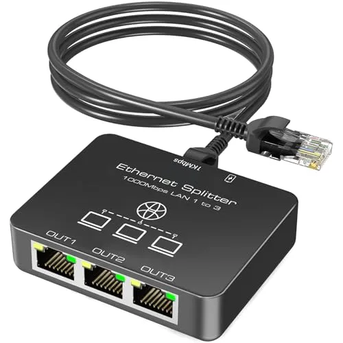 KiWiBiRD LAN Splitter 1 auf 3 Ethernet Verteiler 1000Mbps
