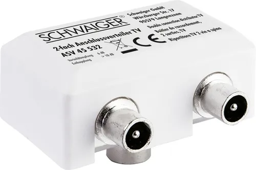 Schwaiger Aufsteckverteiler ASV45 532 für TV - SAT-Verteiler mit 1x IEC Buchse auf 2x IEC Stecker, ideal für die gleichzeitige Nutzung mehrerer TV-Geräte.