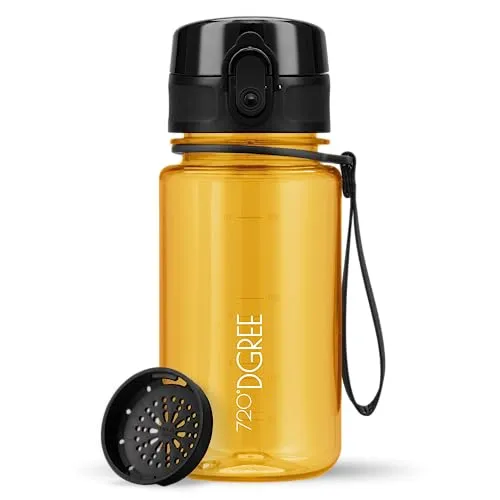 720°DGREE Kinder Trinkflasche 350ml “uberBottle“ crystalClear +Sieb - BPA-Frei, Auslaufsicher - Für Schule, Kindergarten, Mädchen & Jungs ab 3 Jahre - Kleine Wasserflasche - Leicht, Stoßfest