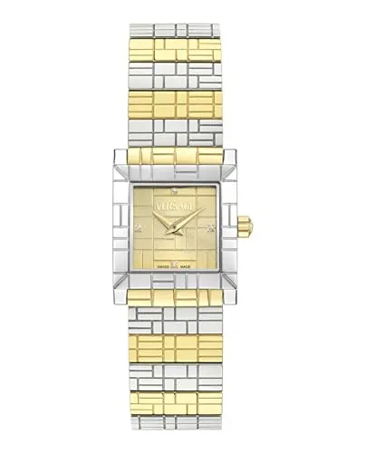 Versace VE9B00424 Damenuhr Mosaic 22mm - Eleganz in Gold und Silber - Stilvolle Damenarmbanduhr von Versace mit zweifarbigem Edelstahlgehäuse. Saphirglas schützt das elegante goldene Zifferblatt. Spritzwassergeschützt und ideal für jeden Anlass.