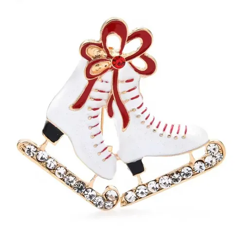 Dark-Desires Brosche Romantische Schlittschuh-Brosche mit roter Schleife und Strass, Damen Brosche vintage Accesssoire retro Anstecknadel