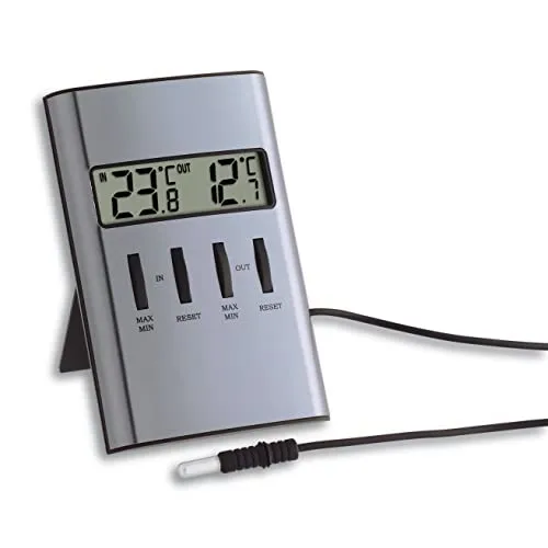 TFA Dostmann Digitales Innen-Außen-Thermometer, Innen-/Außentemperatur, Höchst-und Tiefstwerte, Überwachung von Gefriergerät/Aquarium
