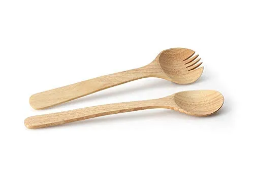 Continenta Holz Salatbesteck 31 cm, 2-teilig, Salatgabel, Salatlöffel, natürliches Servier Besteck
