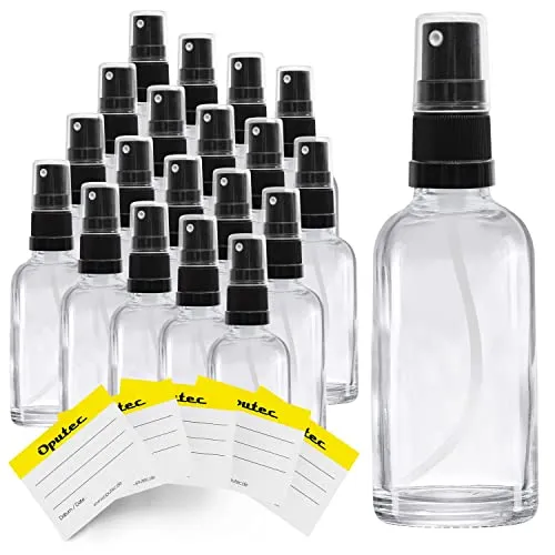 Oputec 20 x 30 ml Sprühflaschen aus Glas mit Zerstäuber - Nachfüllbare Kosmetik-Sprühflaschen mit feinem Pump-Sprühkopf für präzises Vernebeln, hygienisch und spülmaschinengeeignet, ideal für unterwegs.