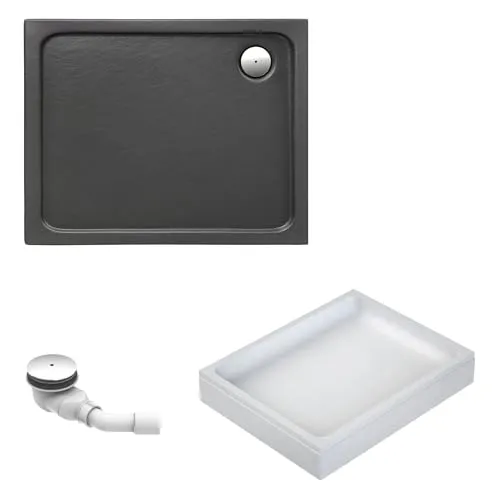 Schulte Duschwanne Adria 120x90 cm – Modernes Design mit Komfort - Duschwanne in Anthrazit matt, inkl. Wannenträger und Ablauf, rutschhemmende Oberfläche für sicheres Duschen – ideal für moderne Badezimmer.