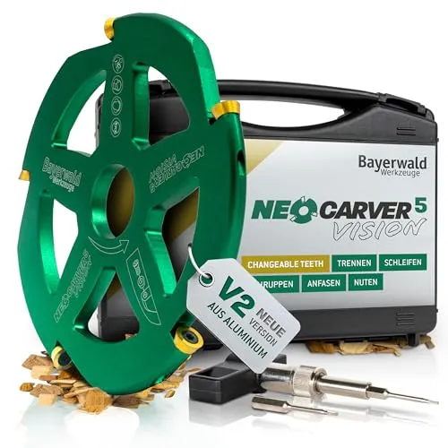 Bayerwald NeoCarver 5 Vision V2 - Hartmetall Frässcheibe für Holz - Holzschnitzfräser aus Aluminium für Winkelschleifer zum Trennen, Schleifen, Schruppen uvm. - Ø 115mm x 22,2 mm / 5 Zähne