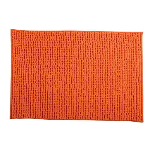 MSV - Mikrofaser Chenille Badematte - Lange Flauschige rutschfeste Matte - 50 x 80 cm - Orange - Maschinenwaschbar - Schnell Trocknende Aufhängeschlaufe