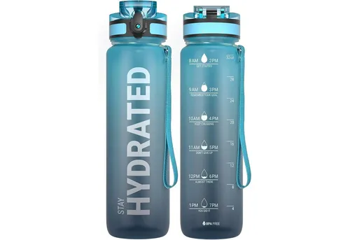 LuxusKollektion Trinkflasche Sport Tritan Trinkflasche 1L Auslaufsicher Blau Yoga Gym Camping