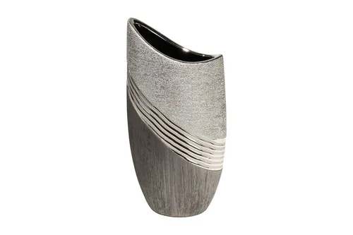 Moderne Dekovase Blumenvase Tischvase aus Keramik silber/grau Höhe 20 cm