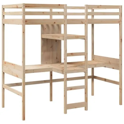 vidaXL Hochbett 75x190 cm aus massivem Kiefernholz - Vielseitiges Hochbett mit integriertem Schreibtisch und Ablagen, ideal für kleine Räume. Stabiles Kiefernholz sorgt für Langlebigkeit und optimalen Stauraum.