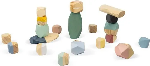 Janod Sweet Cocoon Stacking Stones - Bauspiel für kreative Kleinkinder - Bauklötze aus hochwertigem Holz mit pastellfarbenen Oberflächen, ideal für Kinder ab 2 Jahren zur Förderung von Kreativität und Feinmotorik.