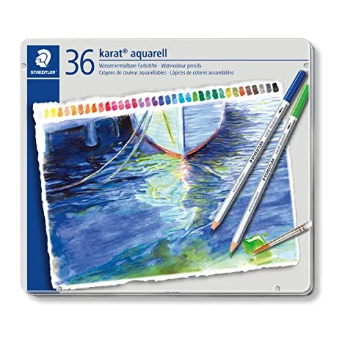 STAEDTLER aquarell Buntstifte karat aquarell - 36 wasservermalbare, weiche Buntstifte im Metalletui, ideal für kreative Trocken- und Nasstechniken