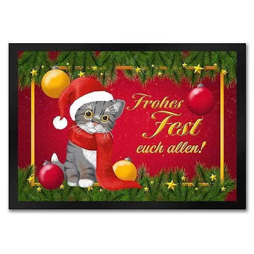 speecheese Frohes Fest Katze Fußmatte in 35x50 cm zu Weihnachten als schöne Dekoration am Eingang mit einem niedlichen Weihnachtsgruß an alle