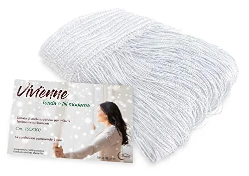 Tex family Vivienne Fadenvorhang für Tür, 150 x 300 cm, einfarbig weiß