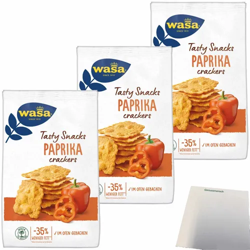 Wasa Tasty Snacks Paprika Crackers 3er Pack 3x150g Packung usy Block