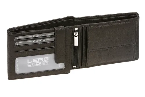 LEAS Geldbörse Herren Leder mit RFID Schutz – extra kompakt und elegant - Hochwertige LEAS Geldbörse aus echtem Rindleder im Querformat, schwarz, mit RFID-Schutz für maximale Datensicherheit. Ideal für die Hosentasche, bietet sie 8 Kreditkartenfächer und eine stilvolle Geschenkbox.