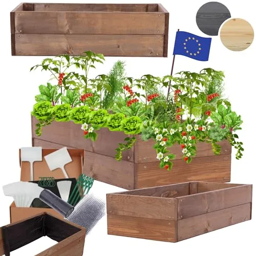 MODO24 Hochbeet Holz, Kräuterbeet, Gartenbeet, Pflanzkasten, Blumenbeet, für Garten und Terrasse, Kiefernholz, Massivholz, Naturholz, Gemüsegarten, Abmessungen 18x103x60 cm, Farbe: Braun