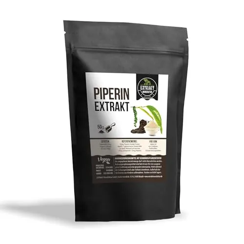 Schwarzer Pfeffer Extrakt | 50g Pulver davon 10g Piperin Extrakt (95%) und 40g Reismehl (natürlicher Füllstoff) 100% vegan & in Deutschland abgefüllt (50g)
