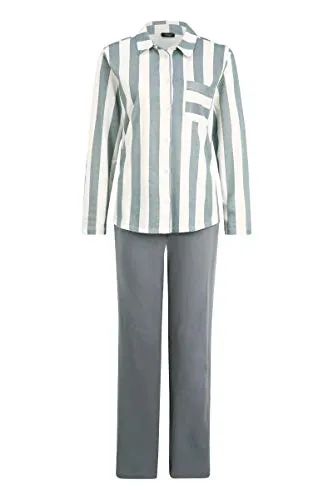 Pyjama VIVANCE DREAMS für Damen, Gr. 32/34, grau - Klassischer Langarm-Pyjama im Hemdblusenlook aus 100% Baumwolle, ideal für gemütliche Nächte. Mit gestreiftem Design und elastischem Tunnelzugbund für optimalen Tragekomfort.