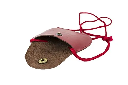LEAS Kinder Brustbeutel aus Echt-Leder mit Druckknopf und verstellbarem Umhängeband perfekt für Schule und Kindergarten 9x7,5x1cm (BxHxT) (rot)
