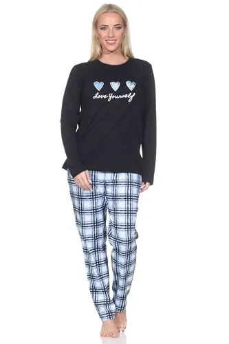 Normann Damen Schlafanzug mit Karierter Pyjama-Hose - Komfortable Nachtwäsche in Übergrößen, Farbe:dunkelgrau, Größe:36-38 - Hochwertiger Damen Pyjama aus softem Jersey mit eleganter karierter Hose. Ideal als Loungewear oder Nachtwäsche. Erhältlich in Übergrößen für optimalen Tragekomfort. Qualität aus Deutschland seit 1903.