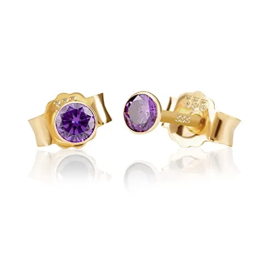 NKlaus Paar 3,5mm 333 Gelb Gold 8 Karat Ohrstecker Kristall Zirkonia Amethyst Butterfly Verschluss Damen Mädchen 3359