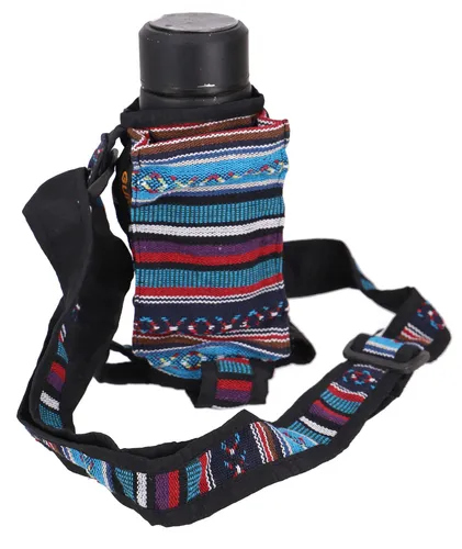 Bunte Wasserflaschen Tasche, Flaschenhalter Ethno, Flaschentasche - blau