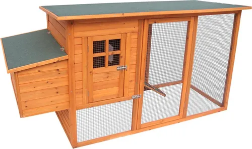 Flamingo Hühnerstall Palacio - Robuster Holzstall mit Freigehege - Hühnerstall aus hochwertigem Holz mit besandeter Dachpappe und praktischem Ablagekasten. Ideal für die artgerechte Haltung von Hühnern. Maße: 200 x 76 x 104 cm, einfache Montage.