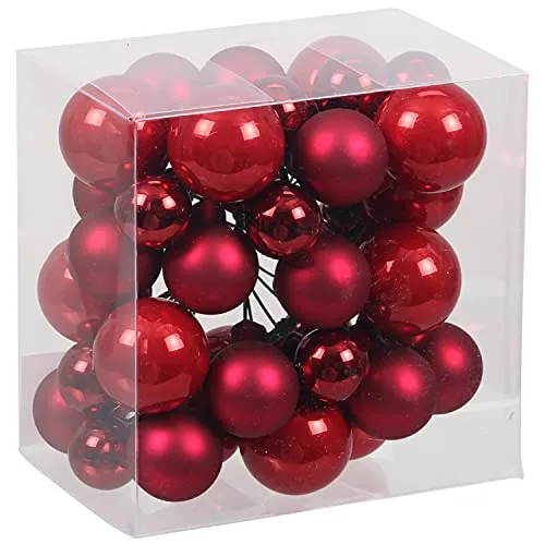 Bündel mit Glaskugeln an Draht (insg. 36 Weihnachtskugeln) - Weihnachtsdeko - Baumkugeln an Draht - Adventsdeko zum Stecken - Spiegelbeeren Farbe Weihnachtsrot