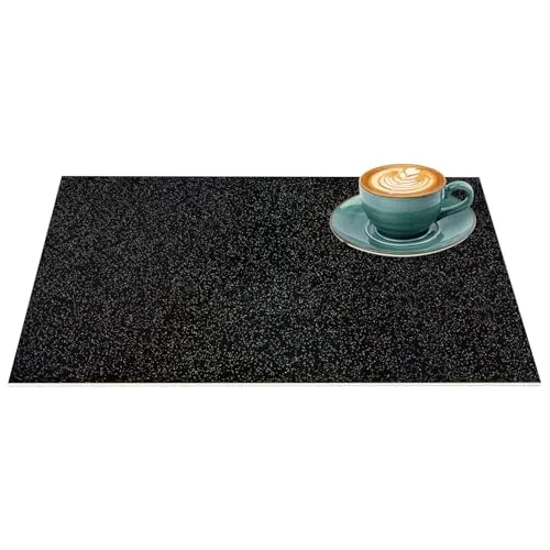 Platzset Tischset abwaschbar PVC Platzdeckchen rutschfest Tischuntersetzer Hitzebeständig Esstisch waschbar für drinnen & draußen Glitzer Uni Schwarz 30x45cm