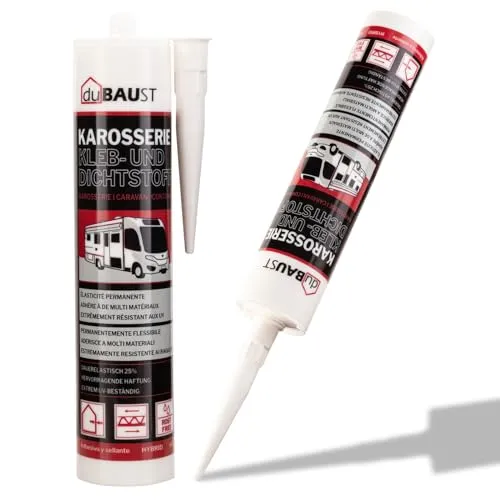 dubaust Karosseriekleber Montageklebstoff Dichtstoff für Auto Wohnmobil Innen + Aussen UV-resistent Haftung auf allen Untergründen Karosseriekleber Caravan Dichtmasse 290ml Kartusche (schwarz, 1x)