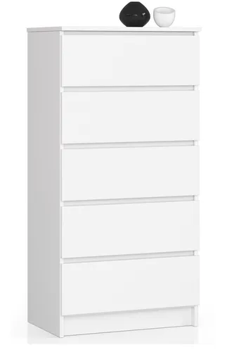 Elegante weiße Kommode mit 5 Schubladen – 60 cm breit für Schlafzimmer, Wohnzimmer und Flur