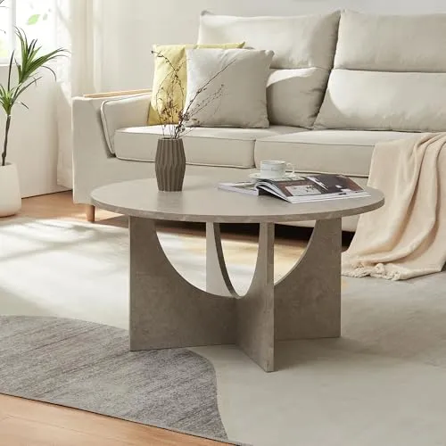 [en.casa] Couchtisch Rindal - Beistelltisch in Betonoptik - Beistelltisch fürs Wohnzimmer, zeitloses Design mit runder Tischplatte für eine einladende Atmosphäre. Ideal als stilvolle Präsentationsfläche oder praktischer Ablageort.