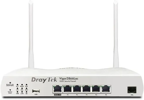 Draytek Vigor 2866Lac - Hochleistungs-Wireless Router - Router mit DSL/WWAN, 5-Port-Switch und Dual-Band Wi-Fi 5 für optimale Netzwerkgeschwindigkeit, ideal für Zuhause oder Büro.