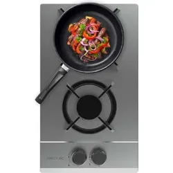 Cecotec Butan- und Erdgas-Kochfeld 2 Flammen Bolero Squad G 2200S - Kochfeld mit 2 Flammen, 5,25 kW Leistung und WOK-Brenner für intensives Kochen. Edelstahl-Finish und Sicherheitsventilsystem für sorgenfreies Kochen.