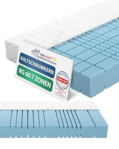 AM Qualitätsmatratzen - Premium 7 Zonen Kaltschaum Matratze 160x200 cm H3 - Matratzen mit 7 Zonen für optimale Körperanpassung, atmungsaktiver Tencel Bezug für ein ideales Schlafklima und 30 Nächte Probeschlafen für Ihre Zufriedenheit.