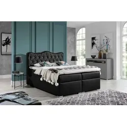 Boxspringbett SAHAN 180x200cm in Schwarz - Modernes Boxspringbett aus Kunstleder mit inkl. Topper und eleganten Strasssteinen. Ideal für ein stilvolles Schlafzimmer und hohen Schlafkomfort.