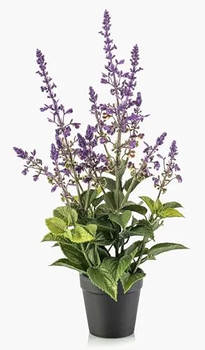 Künstlicher Salbei SWORTA im Dekotopf – 45 cm - Dekorative Kunstpflanze SWORTA, 45 cm hoch, mit violetten Blüten im Übertopf. Ideal für ansprechende Deko in jedem Raum. Pflegeleicht und langlebig!