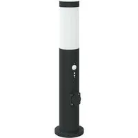 Pollerleuchte mit Sensor und Steckdose 50 cm Edelstahl IP44 - Moderne Pollerleuchte aus Edelstahl, ideal für den Außenbereich, mit integriertem Sensor und praktischer Steckdose für zusätzliche Beleuchtung.