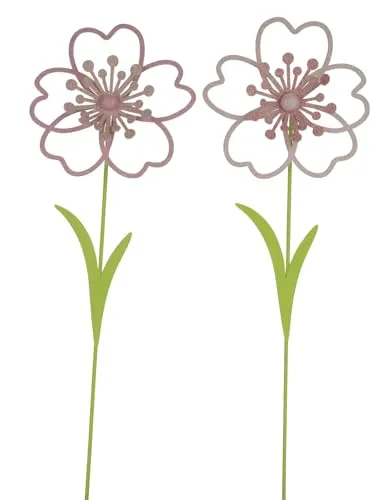 Gehlmann dekorativer ausgefallener Gartenstecker Beetstecker als Blume leicht dreidimensional Metall Hellrosa und rosa mit etwas Glitzer Preis für 2 Stück (2 x klein ca. 31 cm lang)
